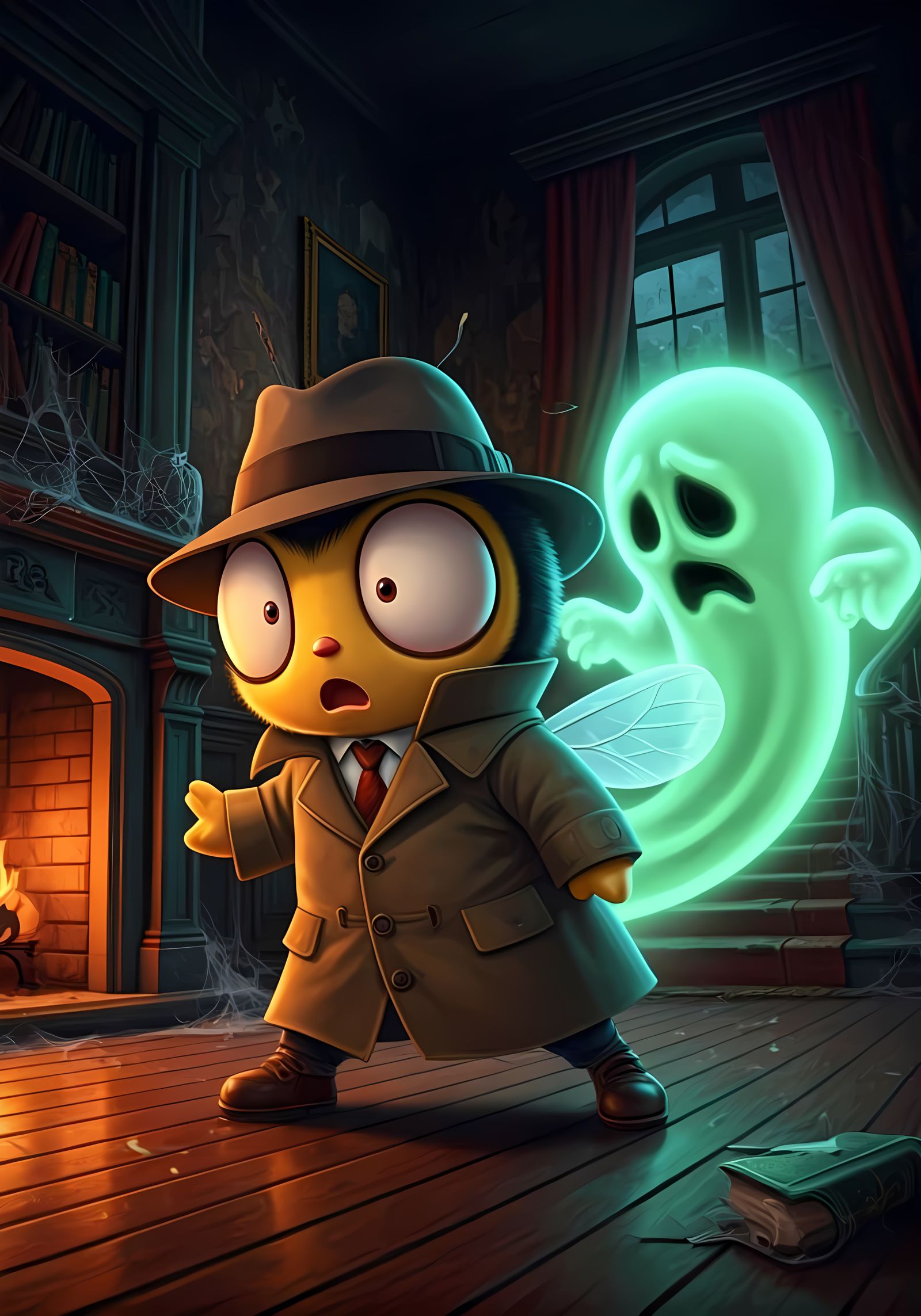Chibi Bee Detective Scared in Haunted House