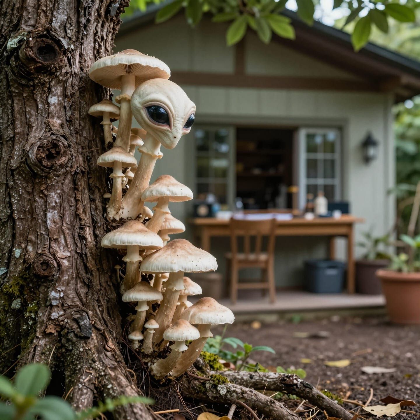Alien Mushrooms With Armond Eyes in Garden