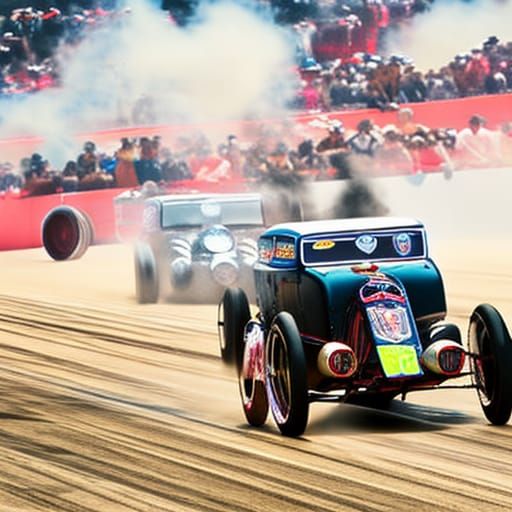 Drag Race Cars Competing in Jugendstil Style