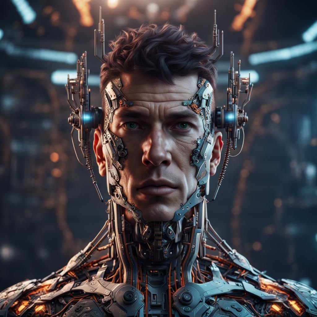 Detailed Cyborg with Open Head, Digital Art