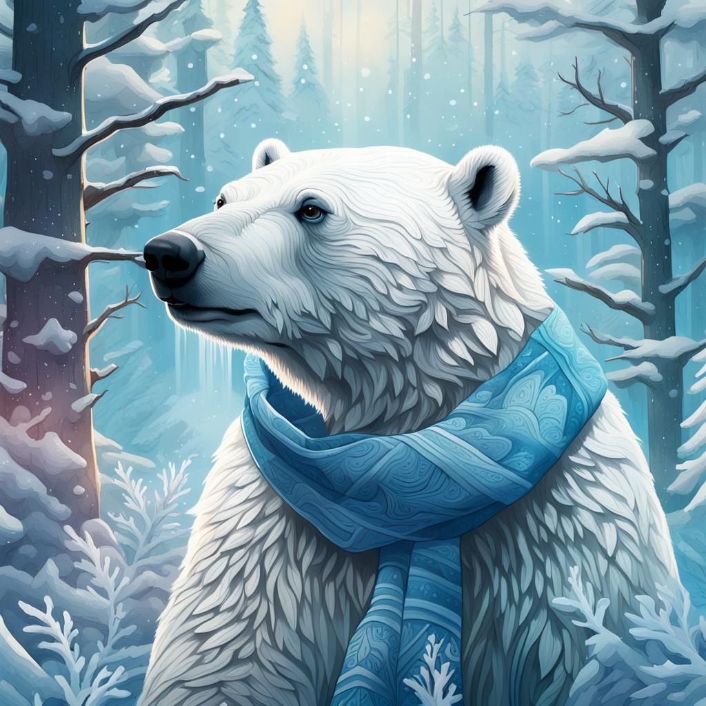 Polar Bear in Winter Wonderland, Hyperrealistic Digital Art