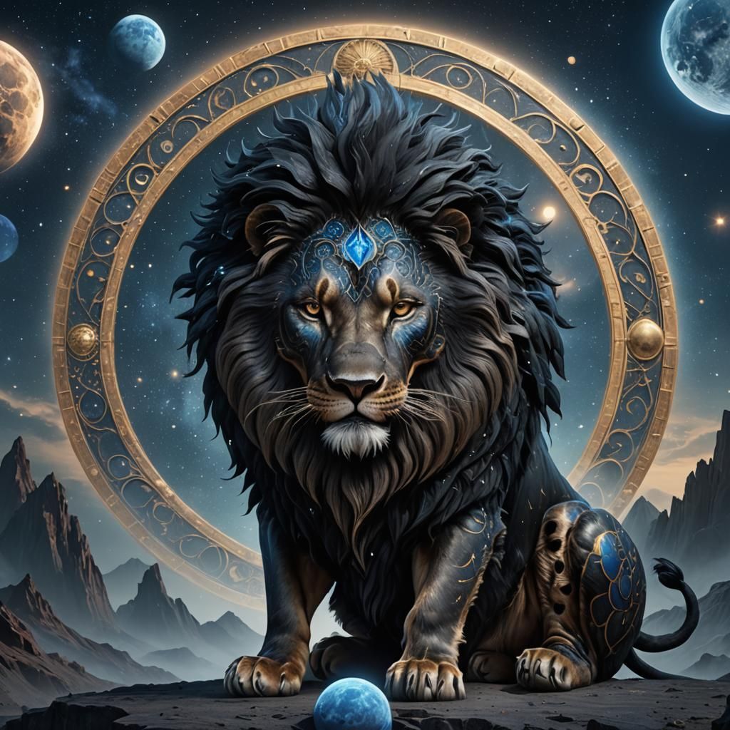 Dog-Faced Lion with Jupiter Moon in Fantasy Art