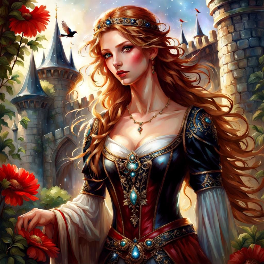Ethereal Medieval Princess in a Castle Garden