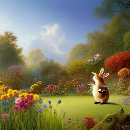 Rabbit Gardener in Storybook Illustration Style