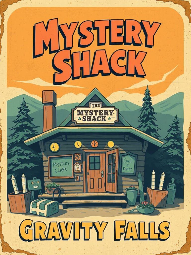 Vintage Travel poster - visit the Mystery Shack in Gravity F...