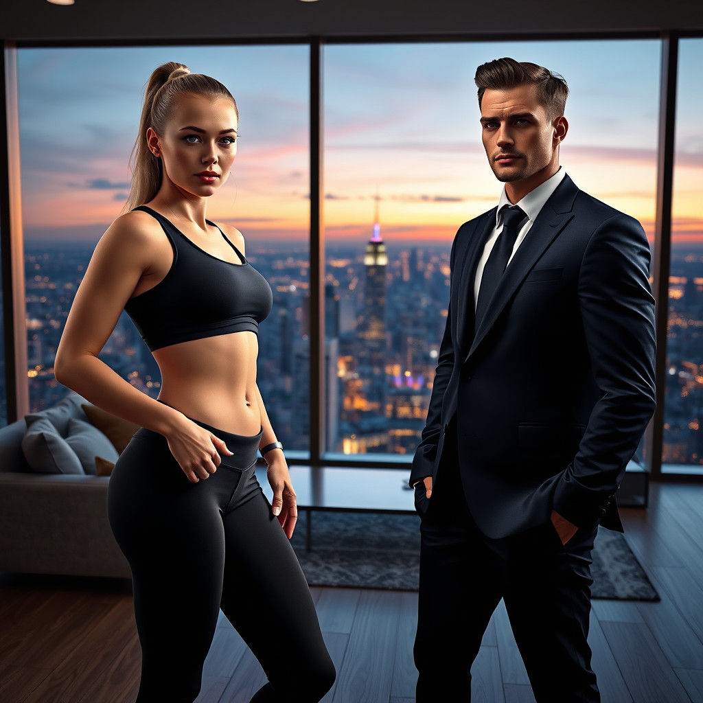 Sporty Woman and Man with Cityscape View