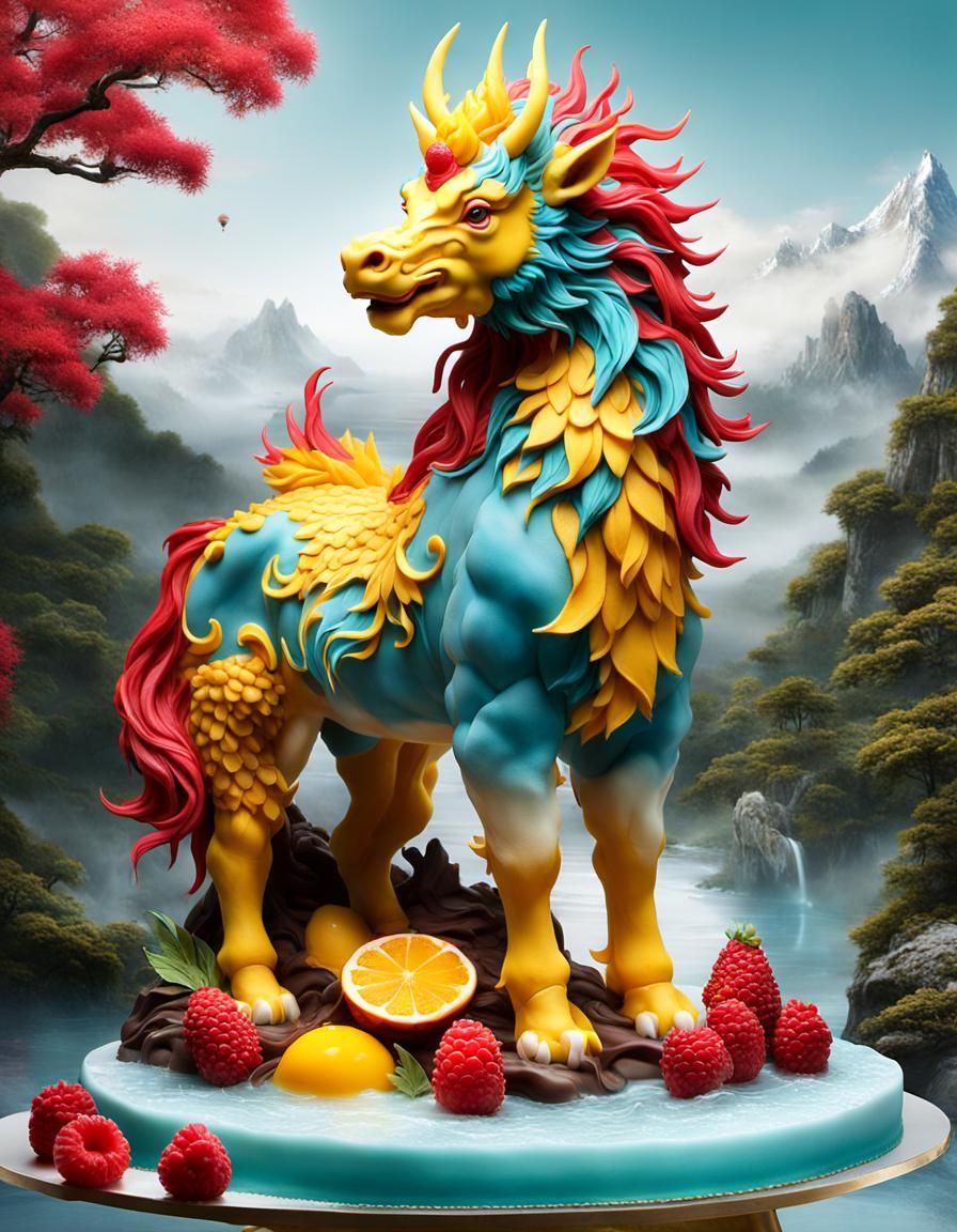 Raspberry and Mango's Kirin Cake Sculpture 2