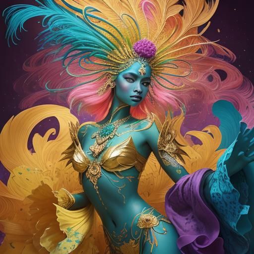 Dragon Peacock Woman in Abstract Expressionism Style