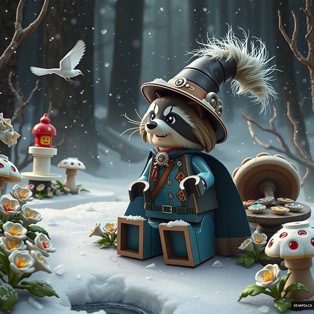 Minifigure of a Wizard Raccoon