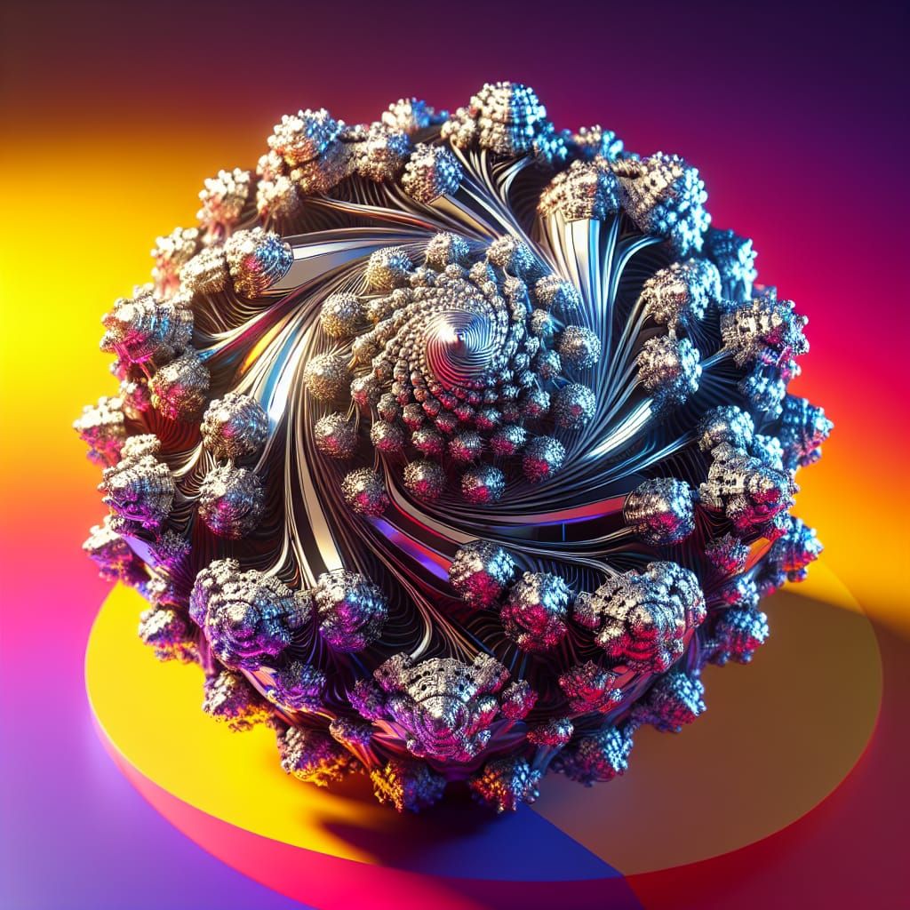 Shining Chrome Menger Fractal in Splash Art Style