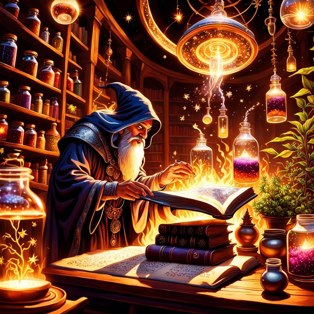 Alchemist Working With Magic Herbs ( Plants)