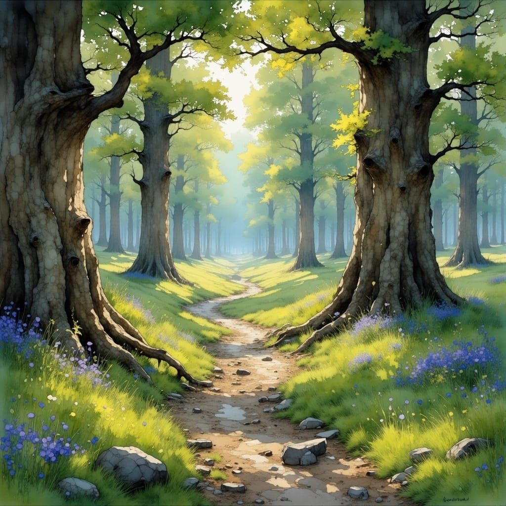 A Lush, Mystical Beech Forest Scene