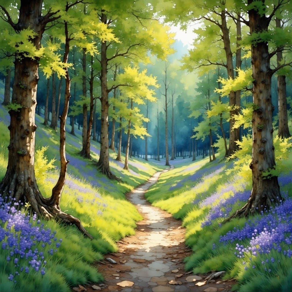 Enchanted Beech Forest in Vibrant Painterly Style