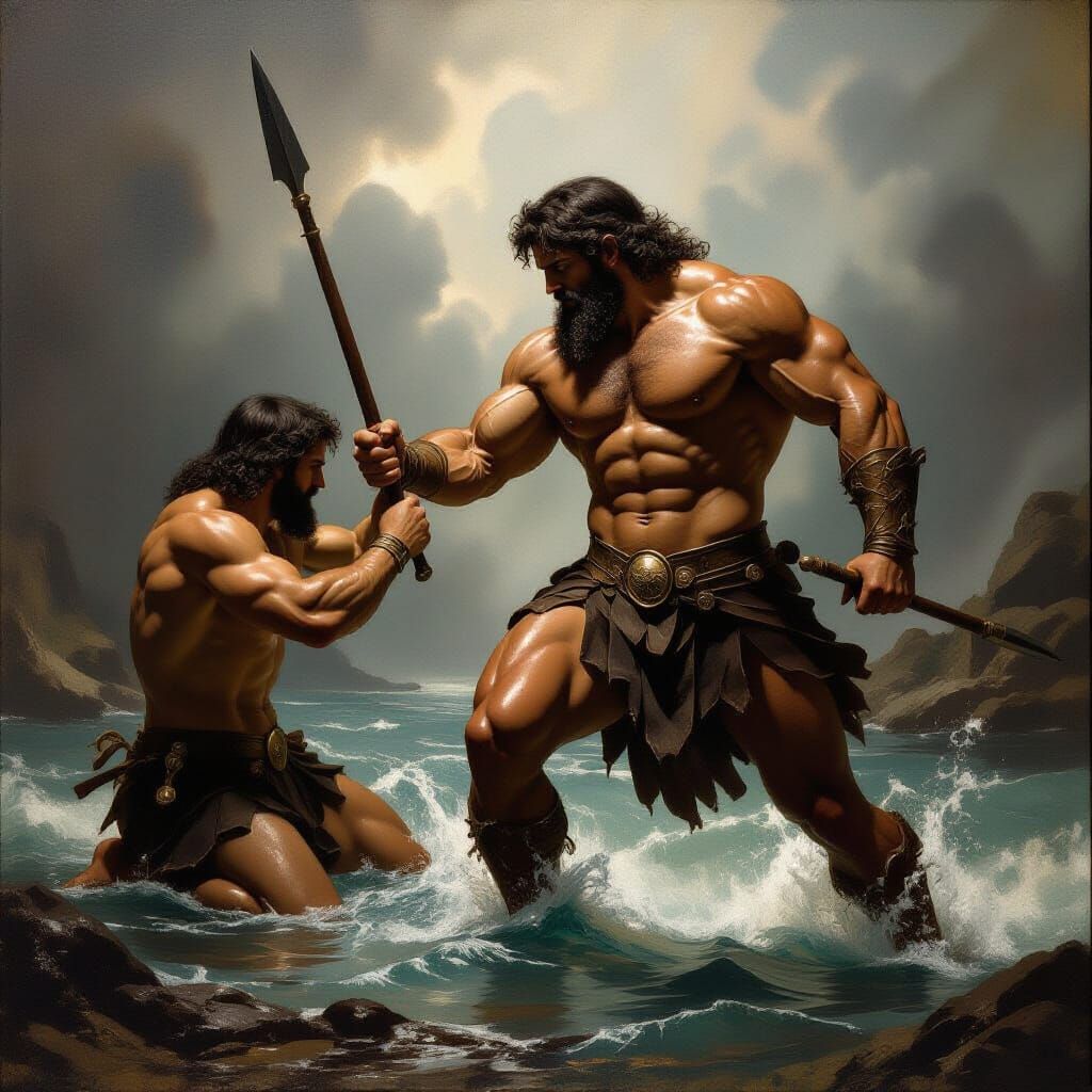 Hercules Confronts the Hydra in Ominous Swamp