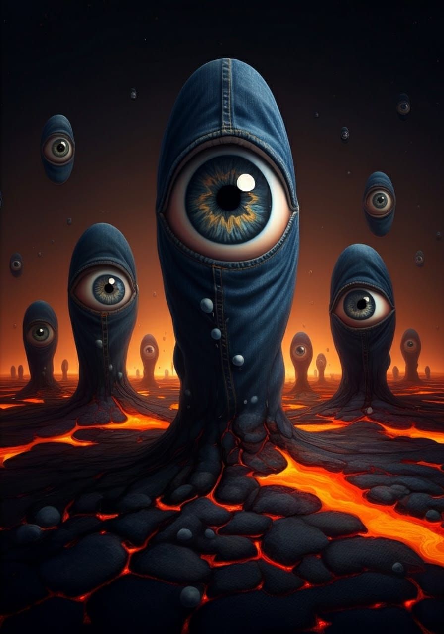 Freestanding Colossal Biolucent Denim Sandworm in Dramatic Pause Vanishing Point Trompe L'oeil