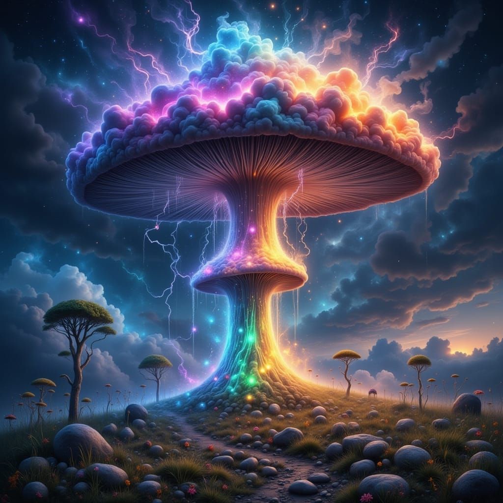 Rainbow Smoke Mushroom Cloud with Lightning