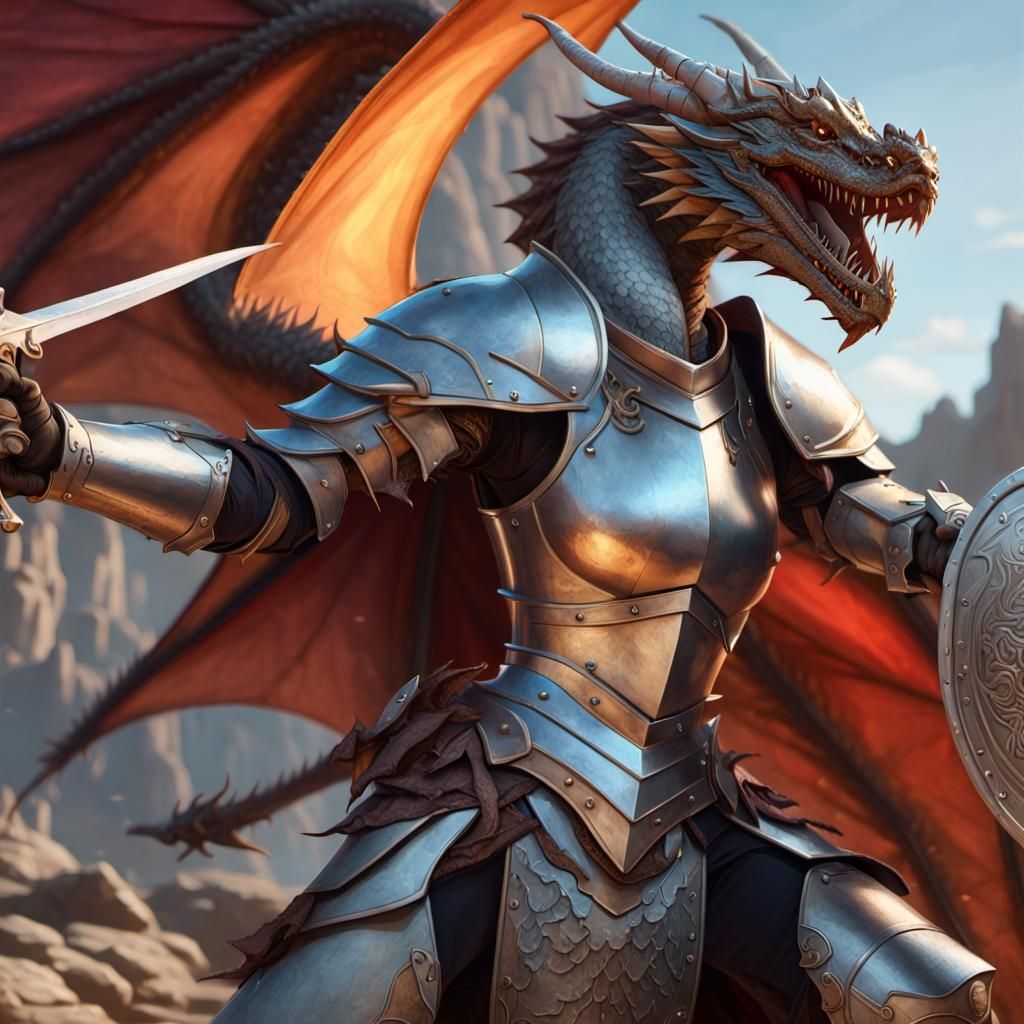 Dragon Knight in Combat: Dynamic Fantasy Art