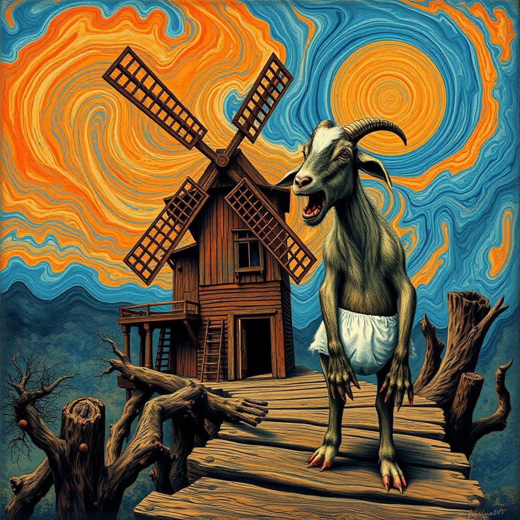 Emotive Goat's Scream: Expressionist Anthropomorphic Art