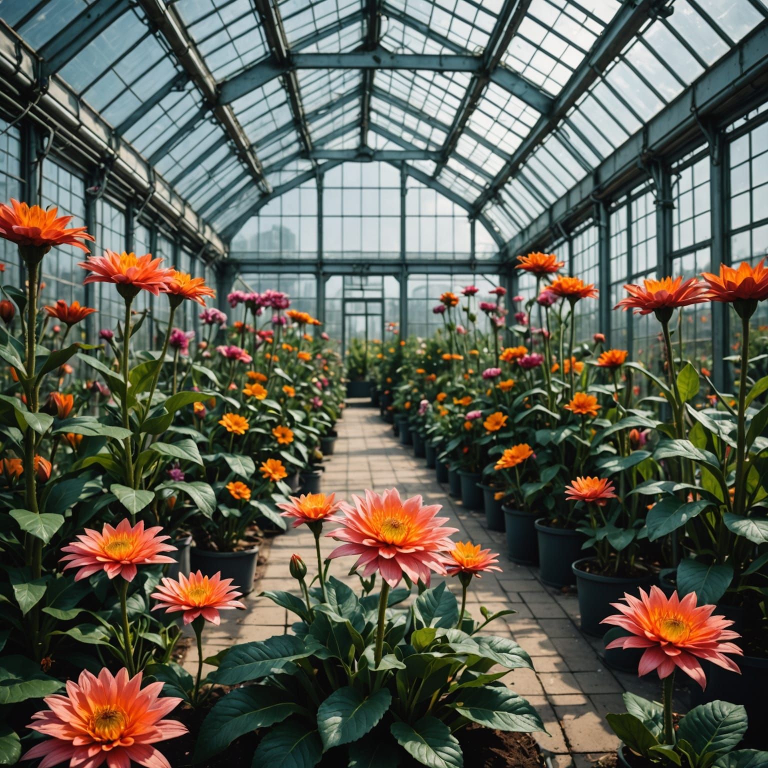 Cyberpunk Flowers Thrive in Futuristic Greenhouse Sanctuary