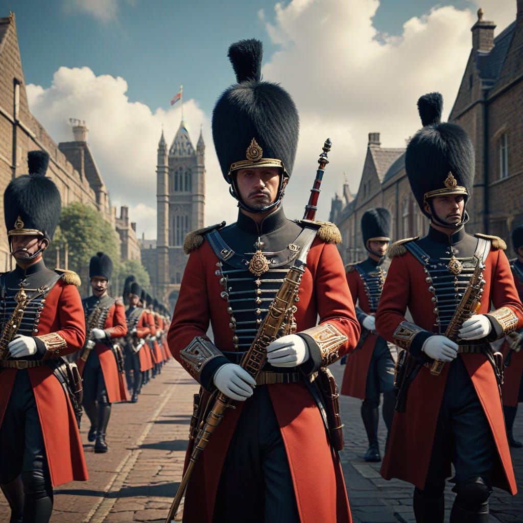 Royal Guard Performs with Instruments in Vibrant Fantasy Par...