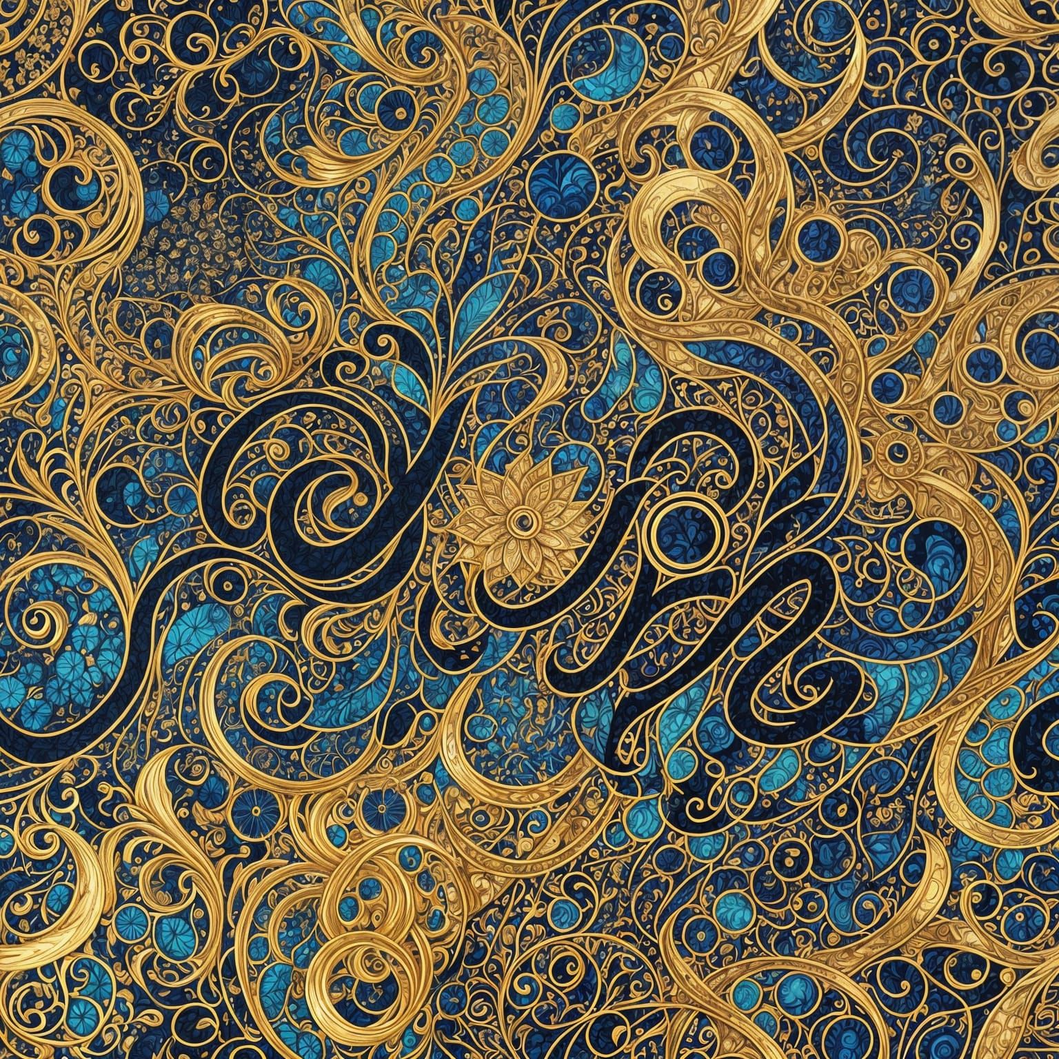 Luxurious Gold Sanskrit Calligraphy with Glitch Art