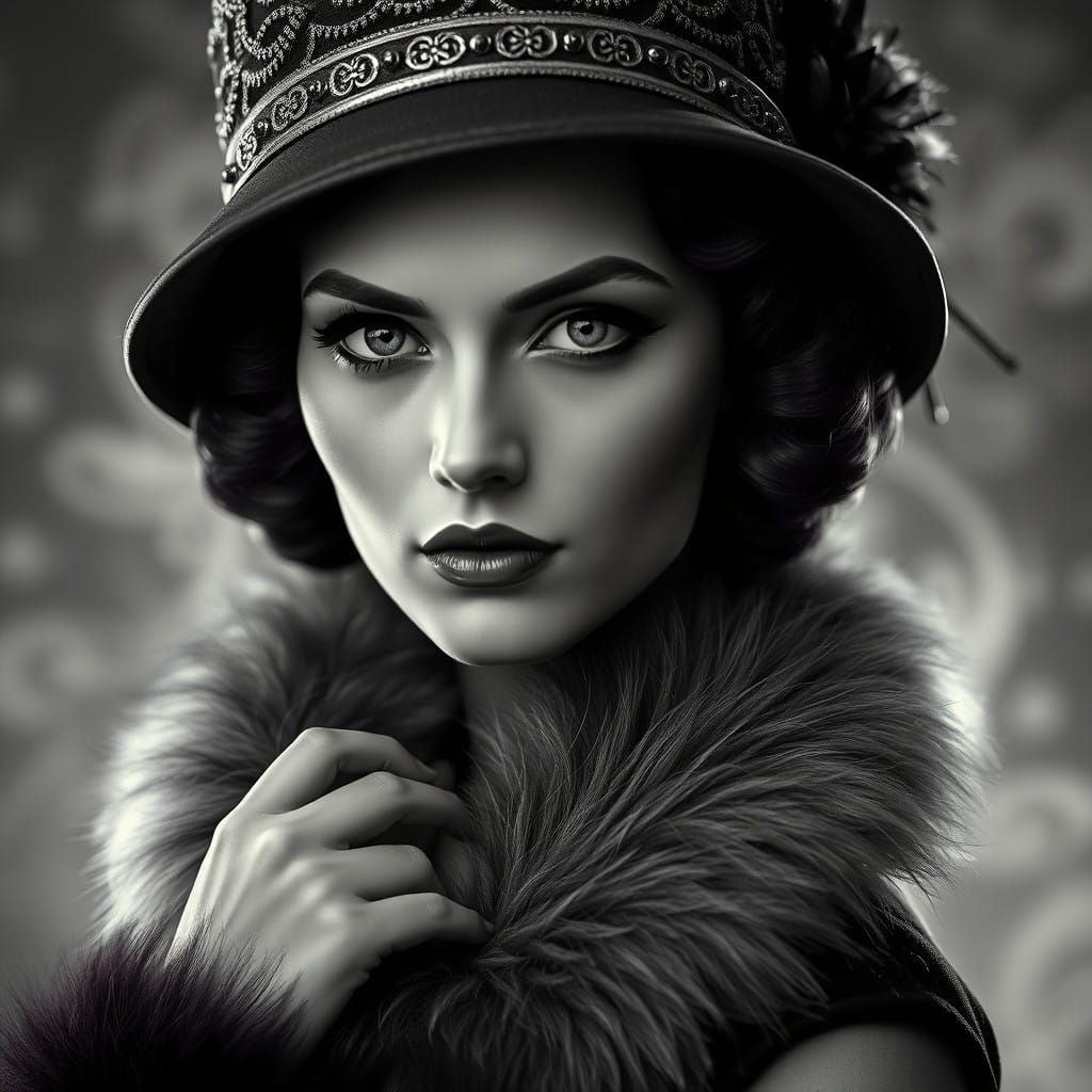 Elegant Woman in Art Deco Style Black and White Photograph