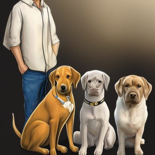 Three Detailed Dogs in a Fantastical Landscape