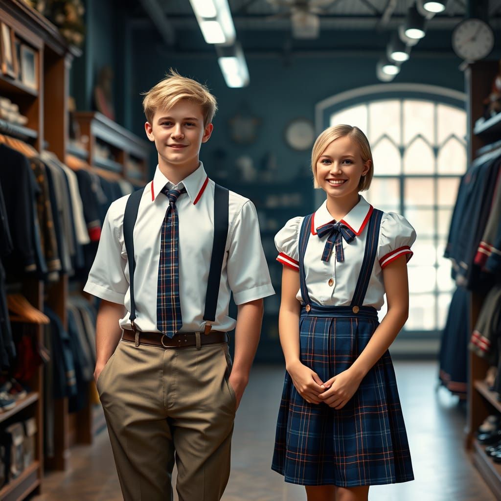 Students in School Uniforms in Clothes Store