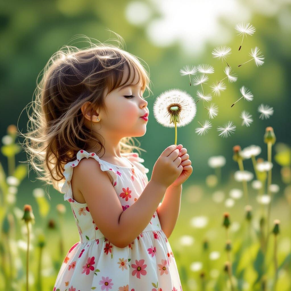 Girl with Dandelion in Comic Book Style