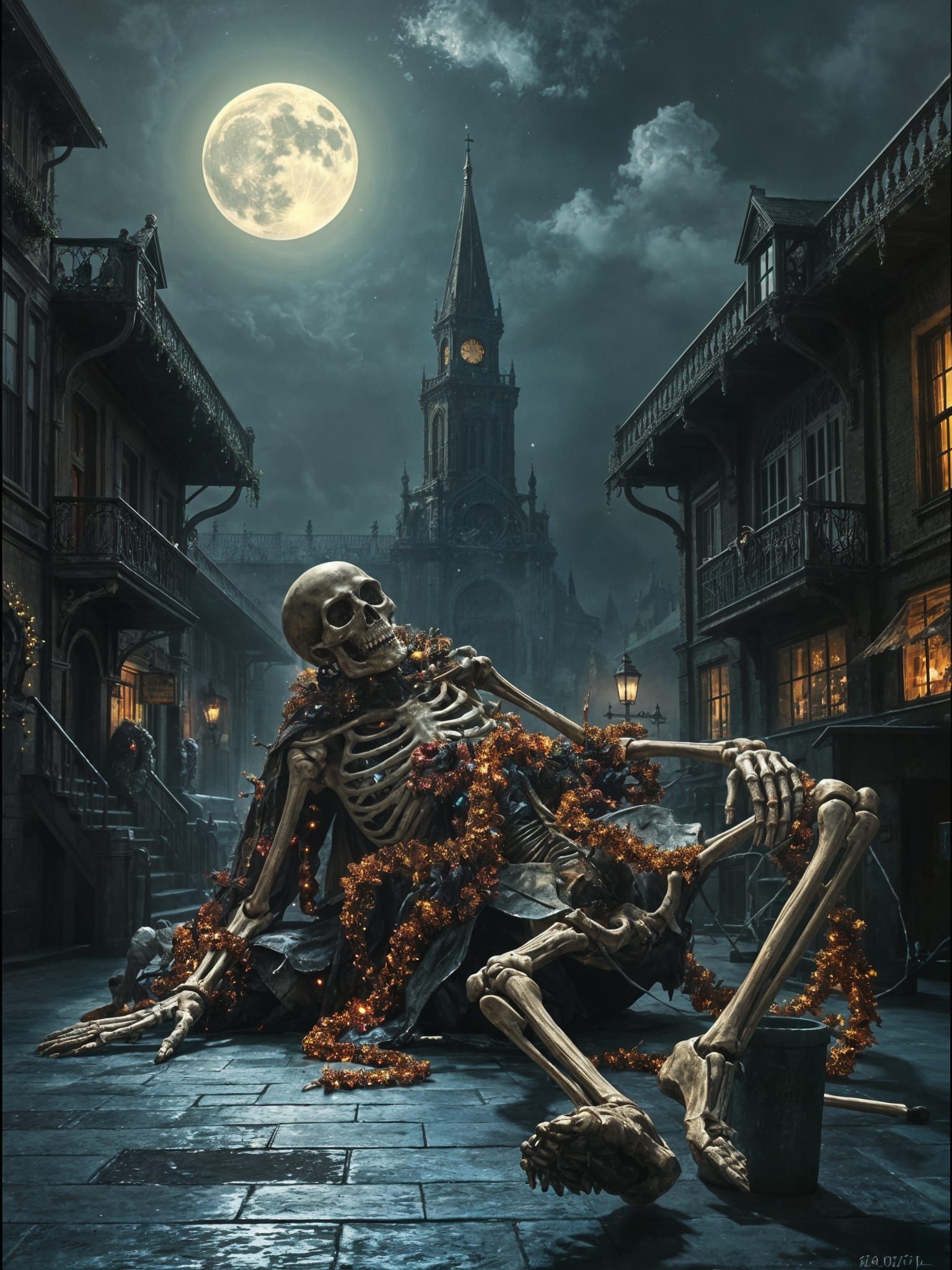 Gigantic Skeleton in Christmas Lights: Dystopian Victorian H...