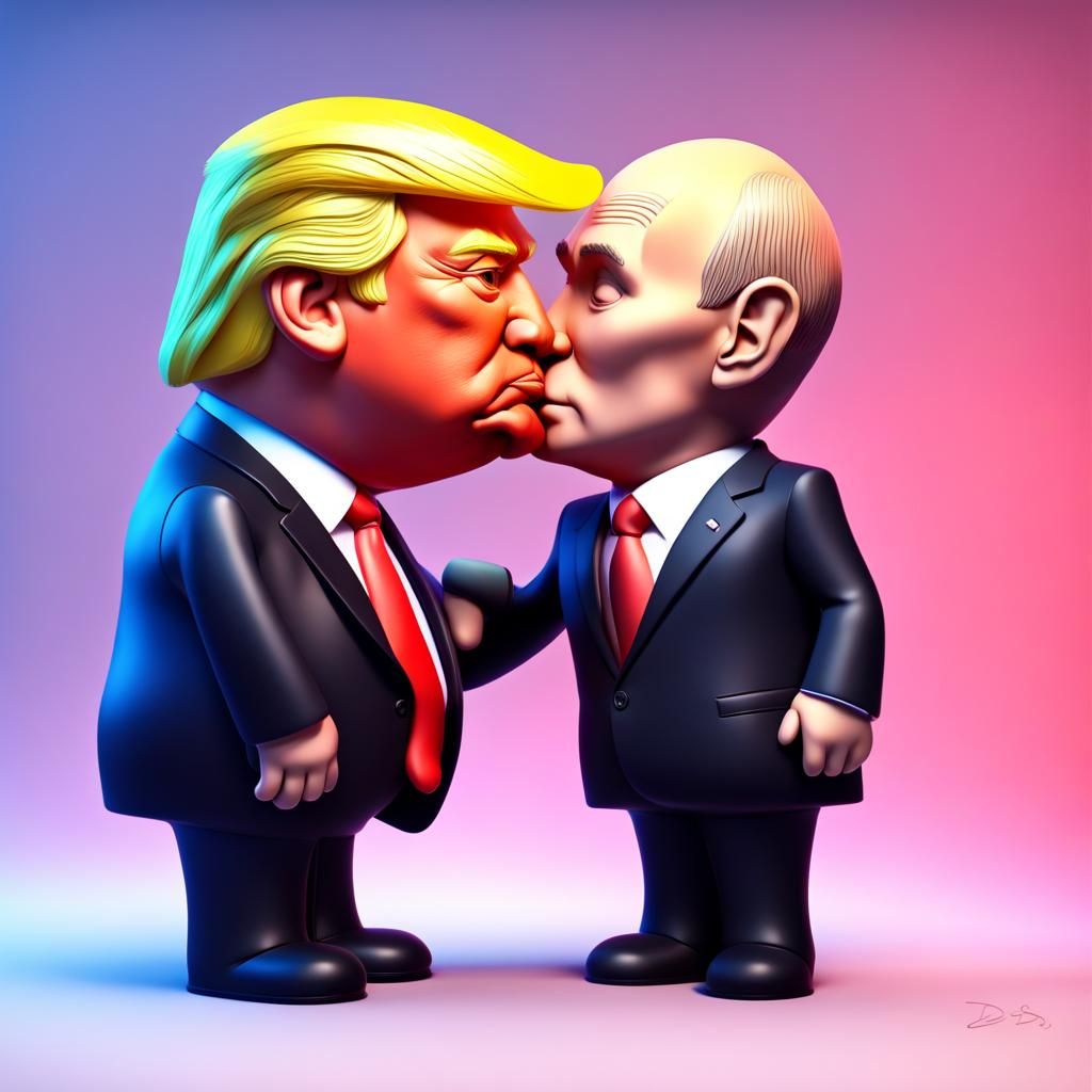 Donald Trump kissing Vladimir Putin