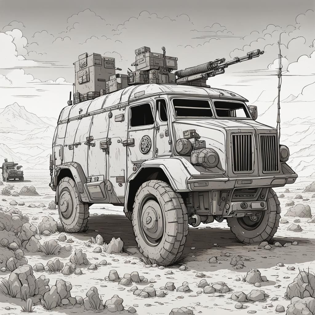 Post-Apocalyptic Armored Van Line Art