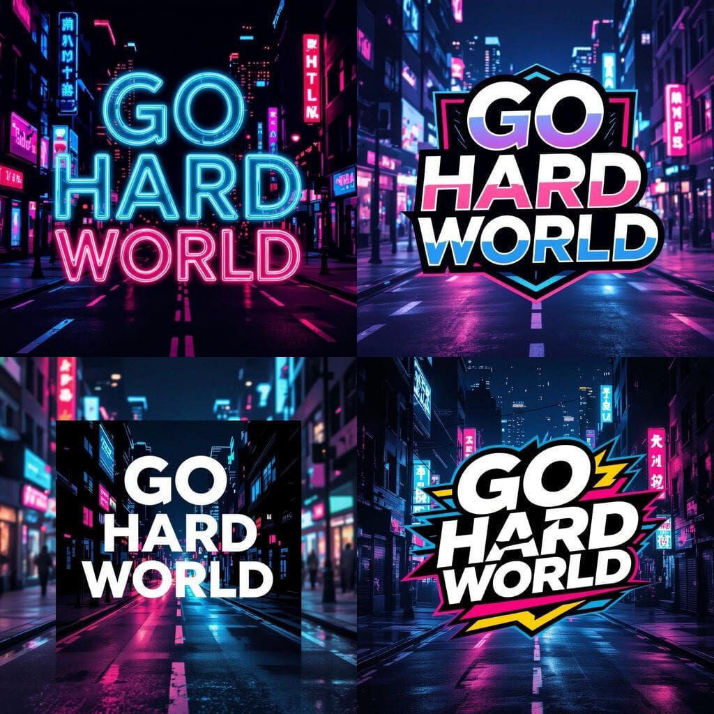 Go Hard World Logo in Neon City Streets