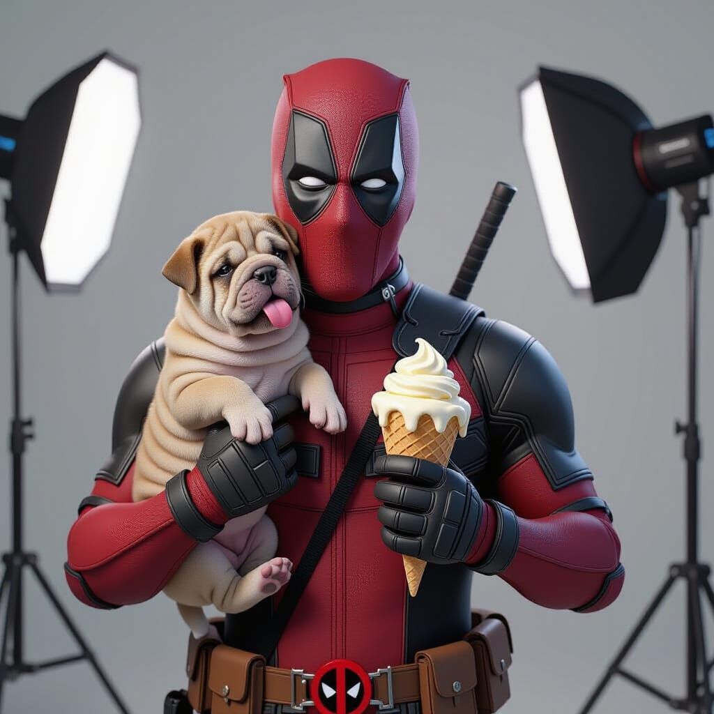 Deadpool and Puppy: Hilarious Family Portrait in Unreal Engi...