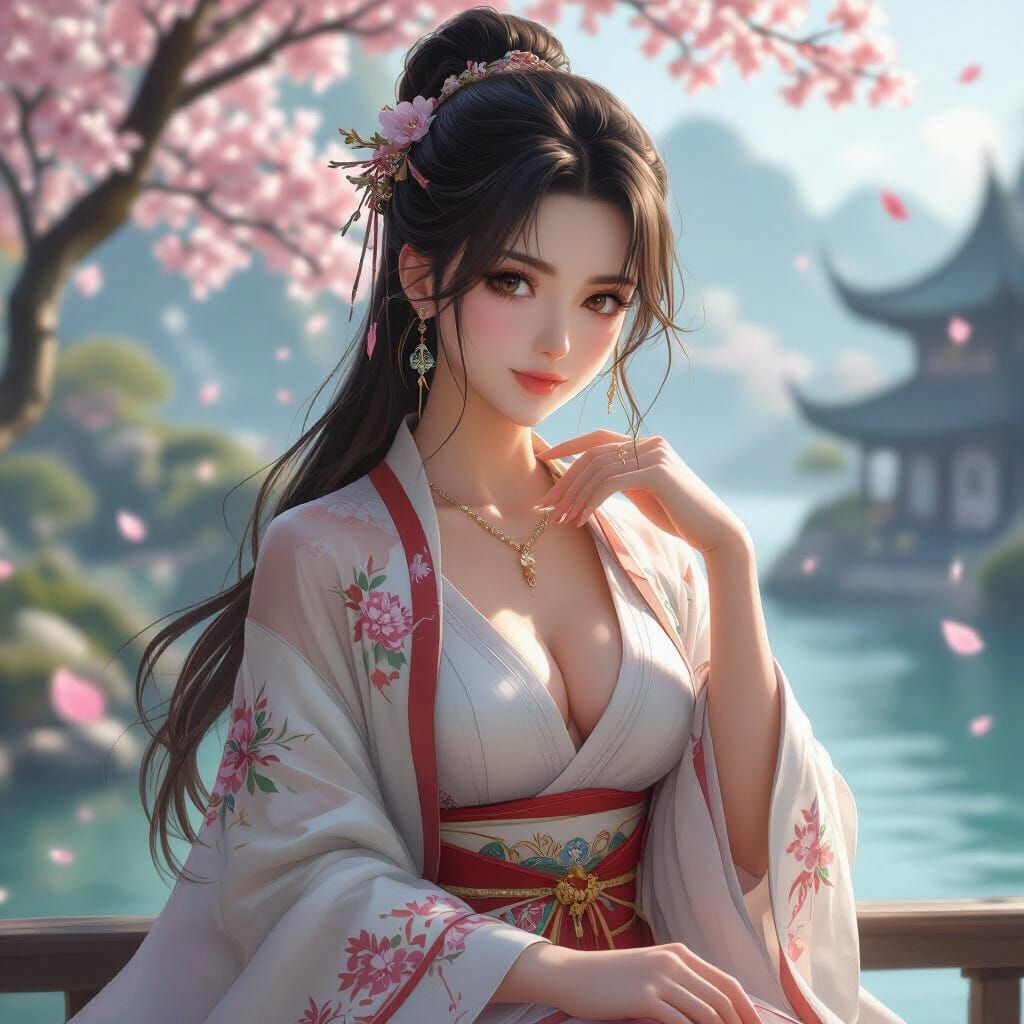 Elegant Mother Posing in Serene Anime Artscape