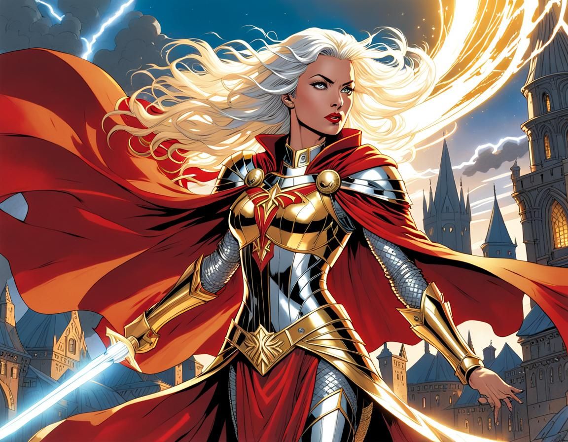 Aasimar Woman in Armor: Comic Book Illustration