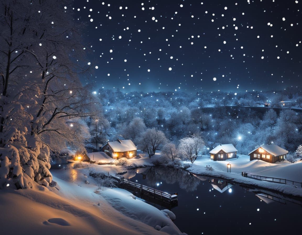 Winter Night Scene in Vibrant Bokeh Effect