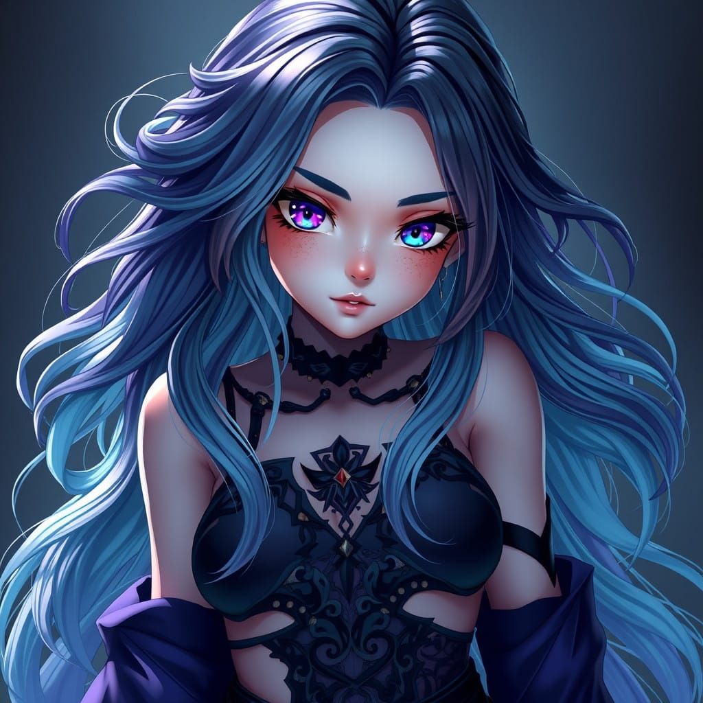 Mystical Woman in Midnight Blue Ombre Hair with Kaleidoscope...