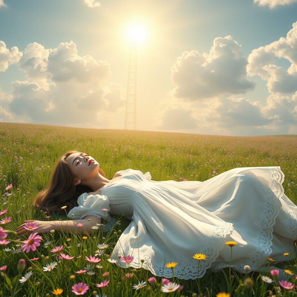 Ethereal Woman in Rainbow Meadow