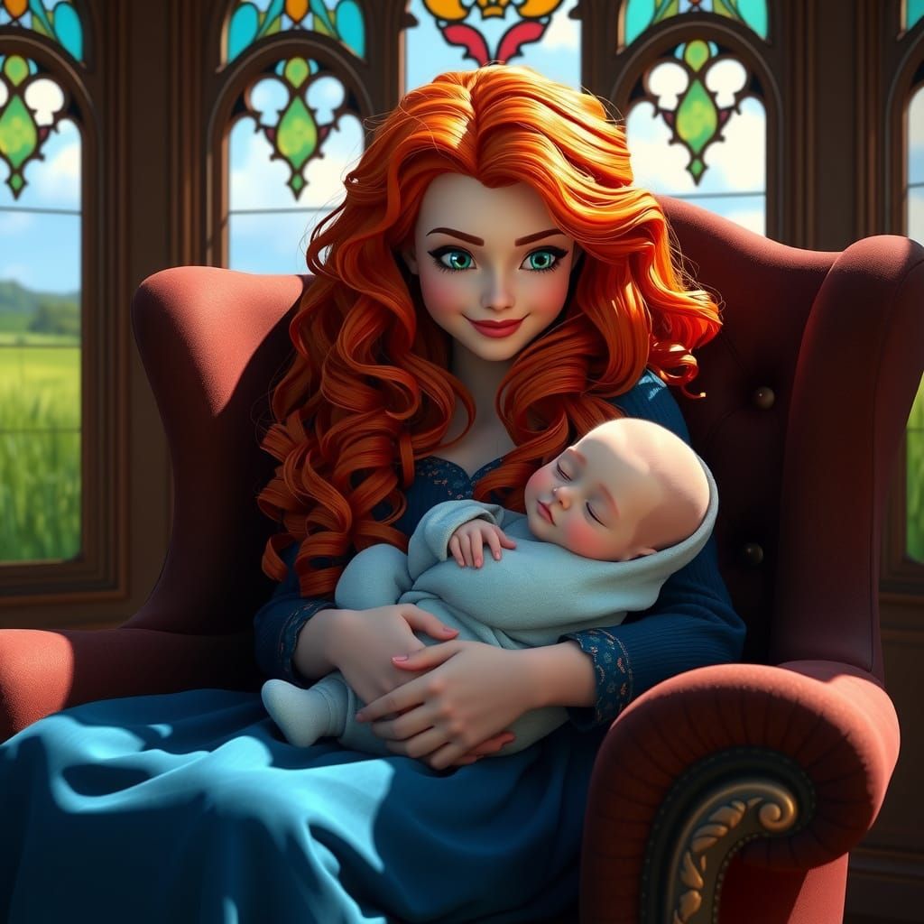 Merida Portrait with Baby in Art Nouveau Style