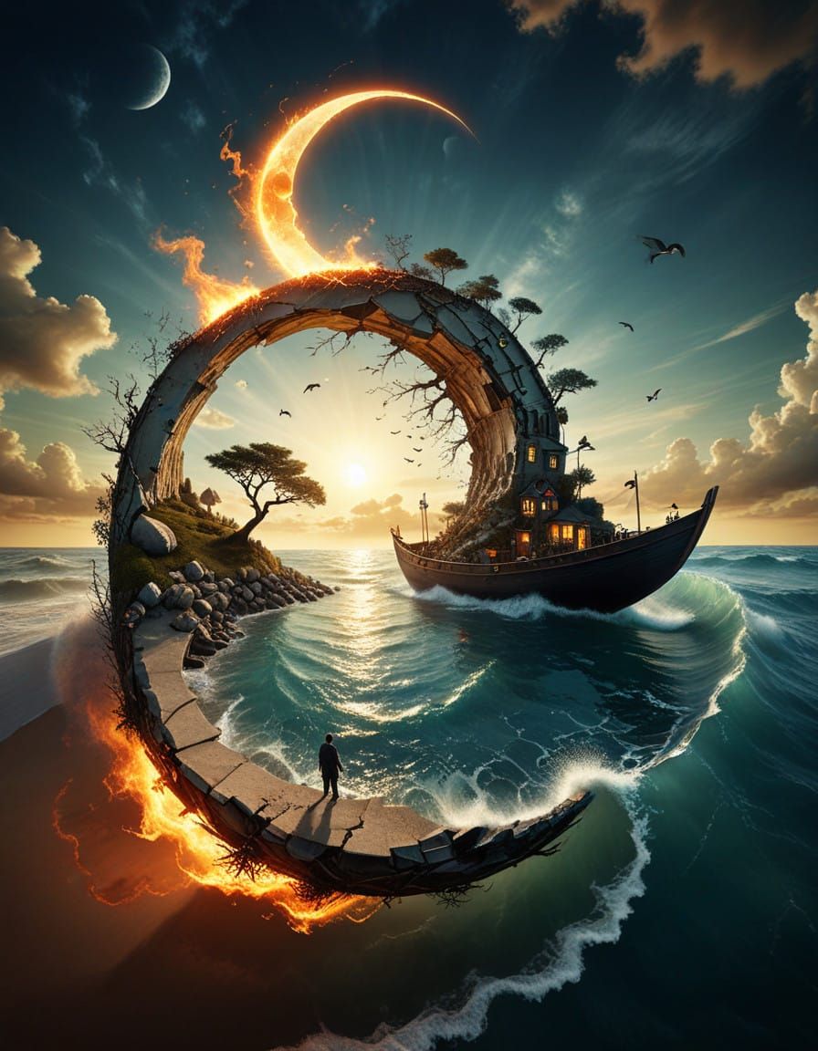 Surreal Dreamscapes within a Cracked MC Escher Cloudscape