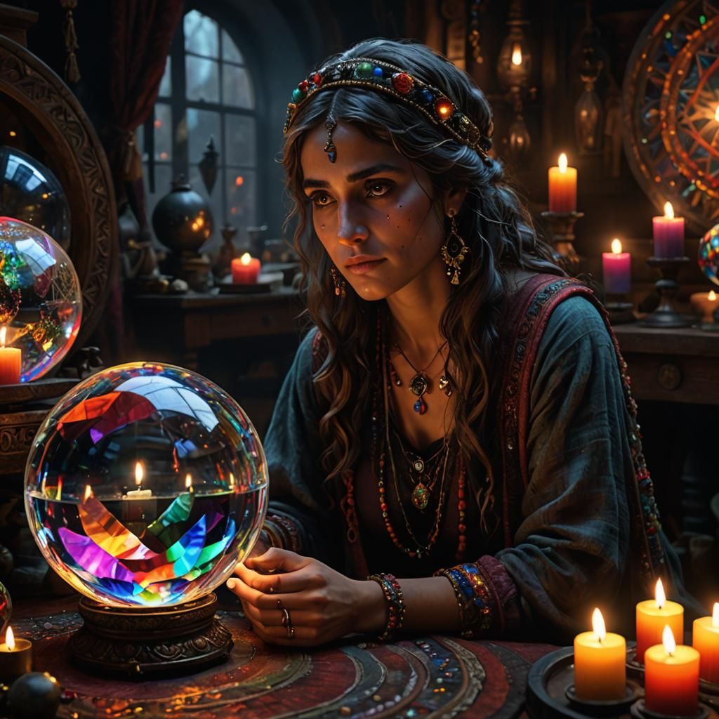 Gypsy Woman Gazing into Crystal Ball: Academic Art