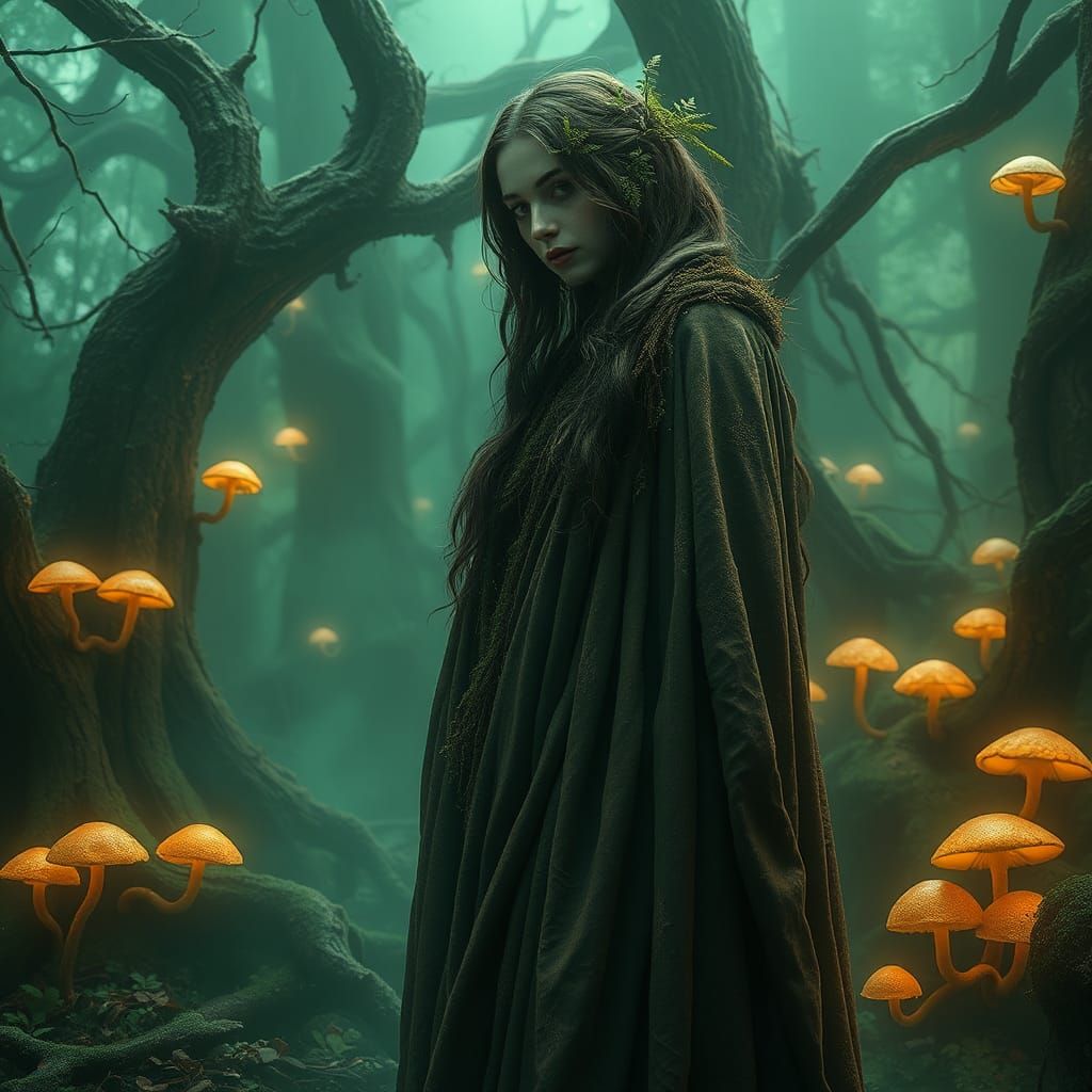 Ethereal Forest Spirit in Emerald Mist