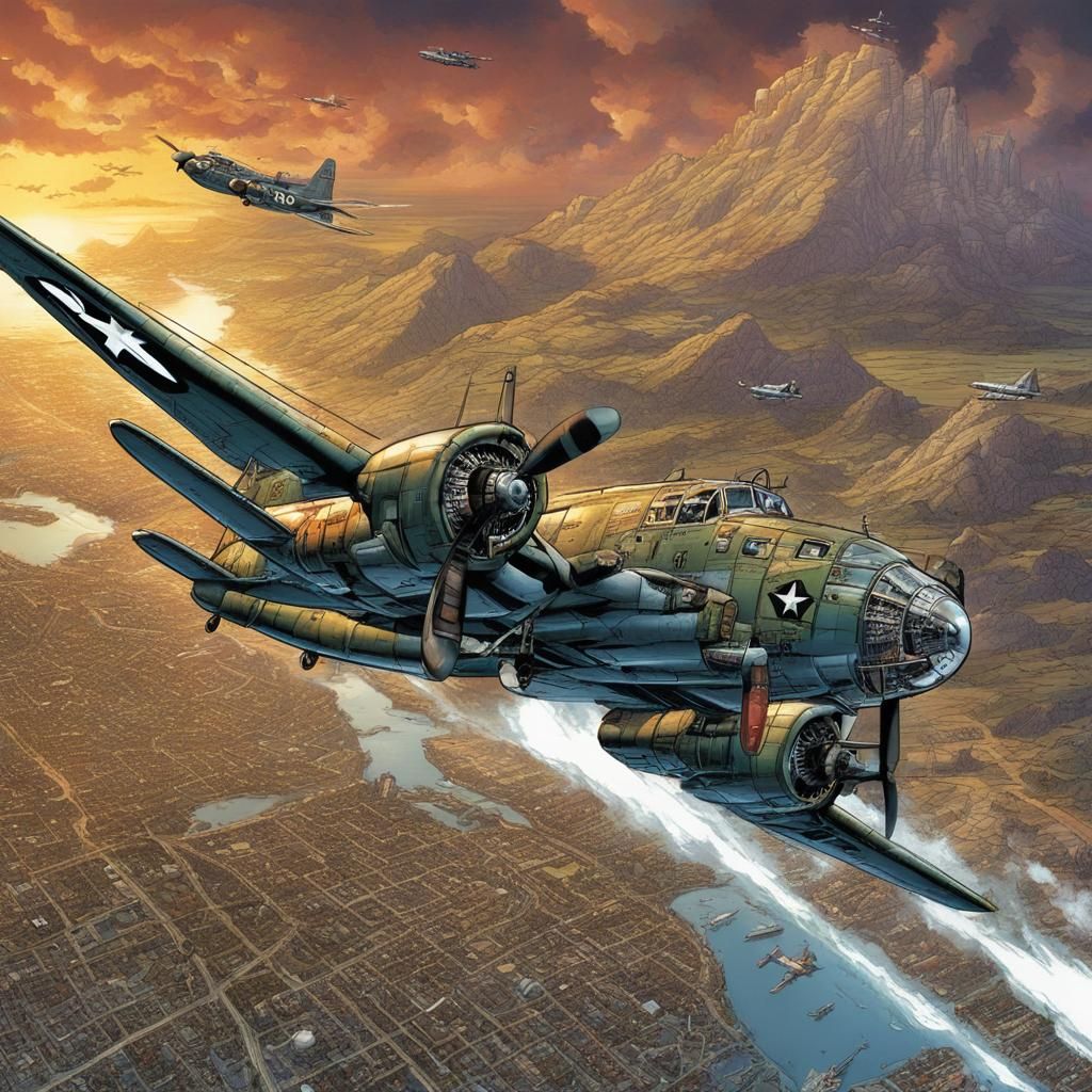 B-17 Model Kit Mark Brooks and Dan Mumford, comic book art, perfect, smooth