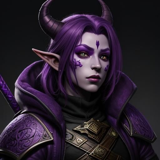 Tiefling Ranger Portrait in Dark Fantasy Style