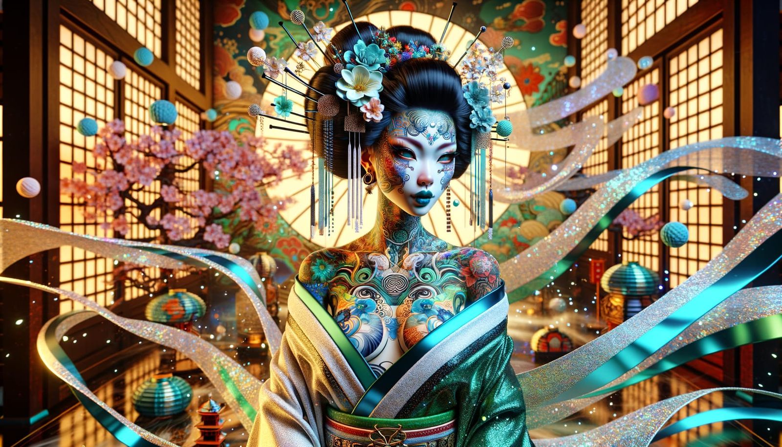 Punk Geisha Portrait in Pop Art Style