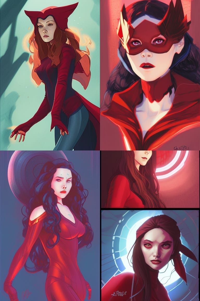 Scarlet Witch Portrait in Comic Book Style