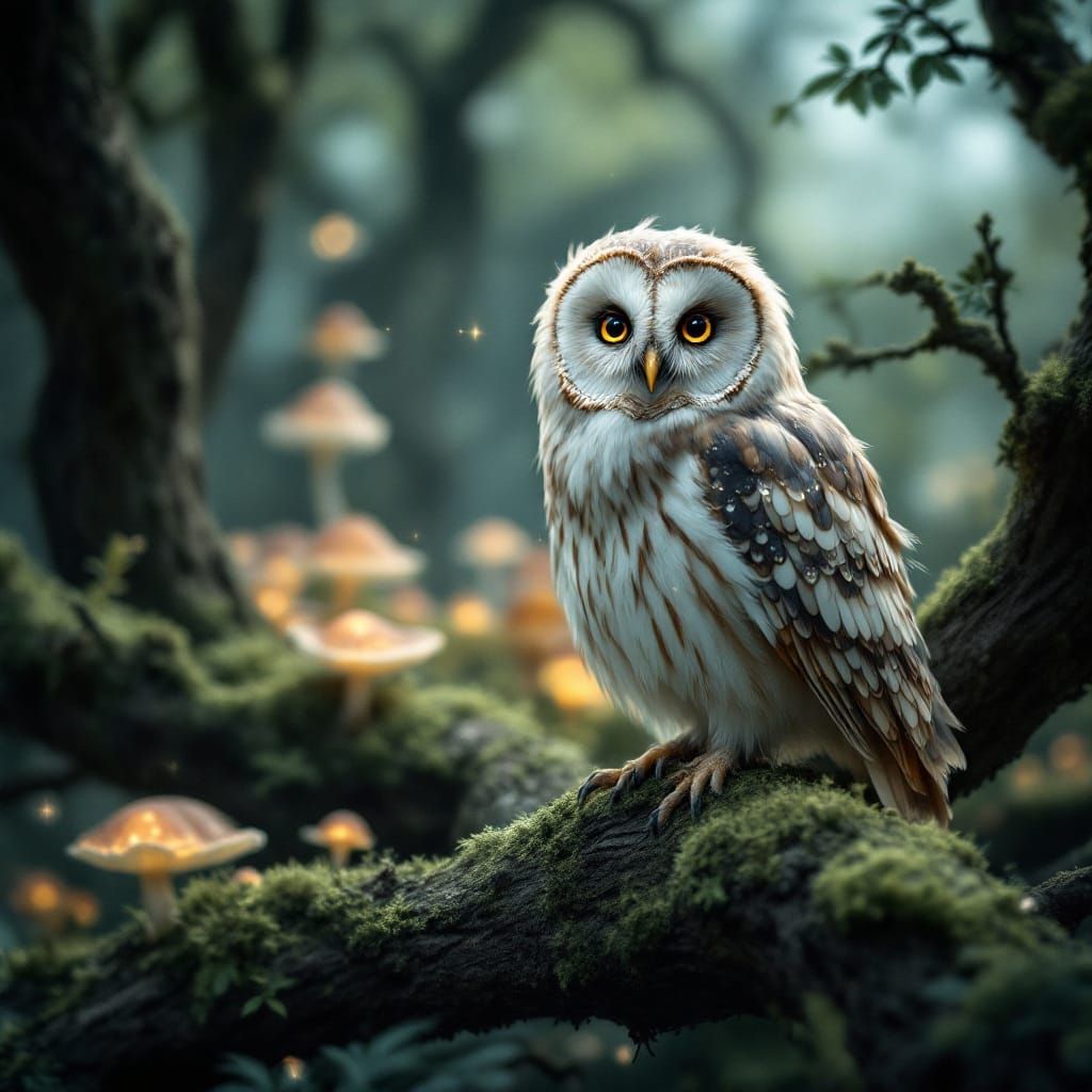 Wise Owl in Enchanted Forest Watercolor Painting