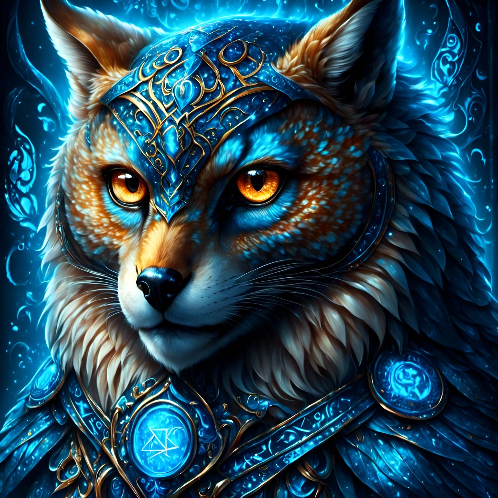 Owl Fox Cheetah Hybrid with Glowing Runes
