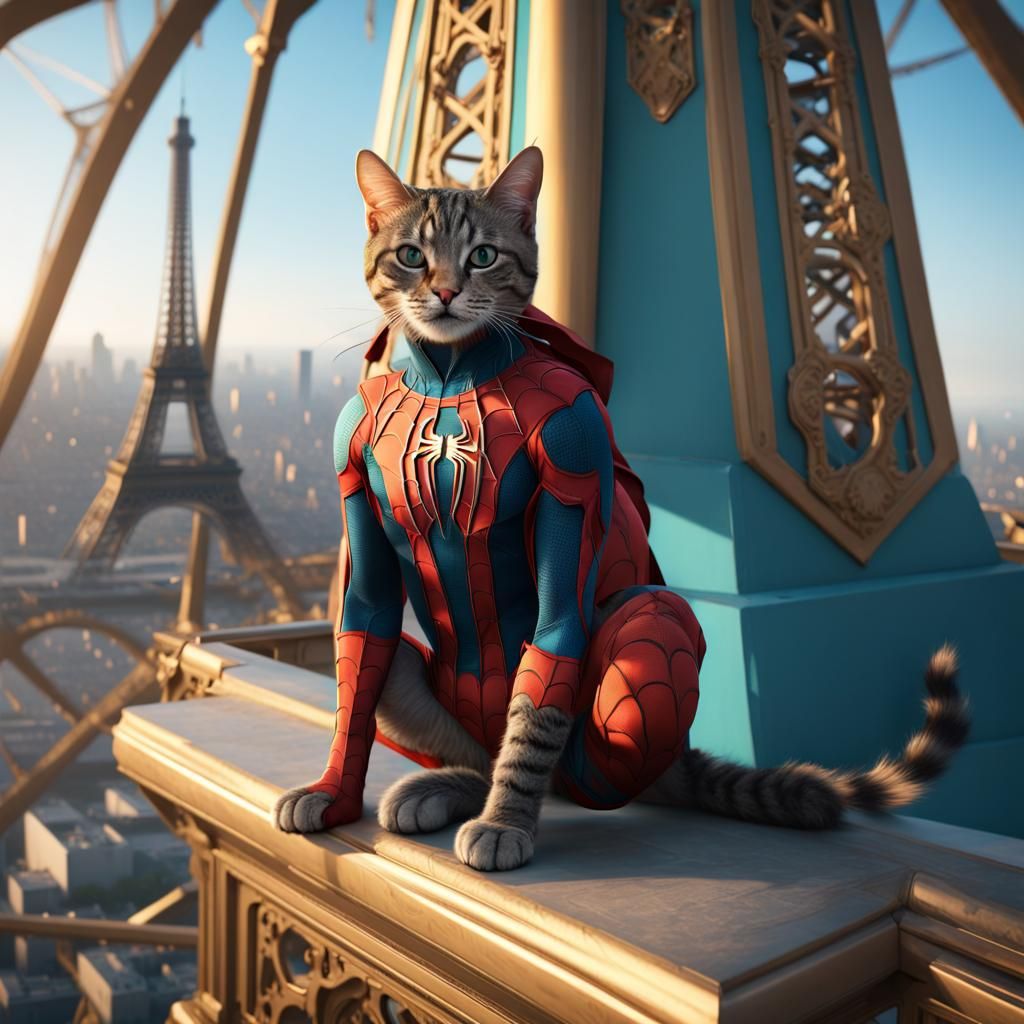 Spider-Cat on the Eiffel Tower